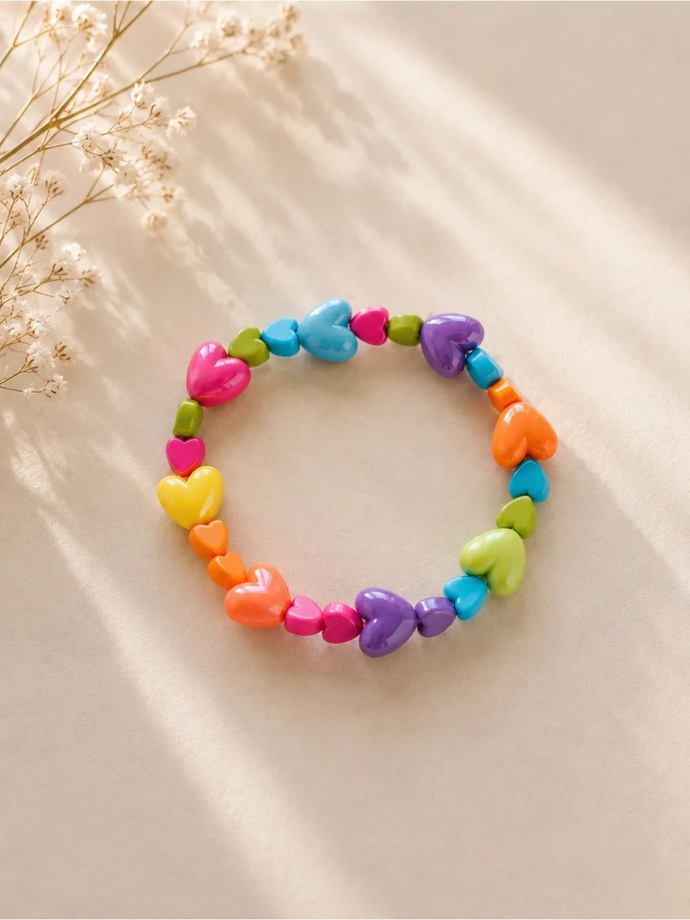 Colorful Heart Bead Stretch Bracelet for Kids - Multicolor